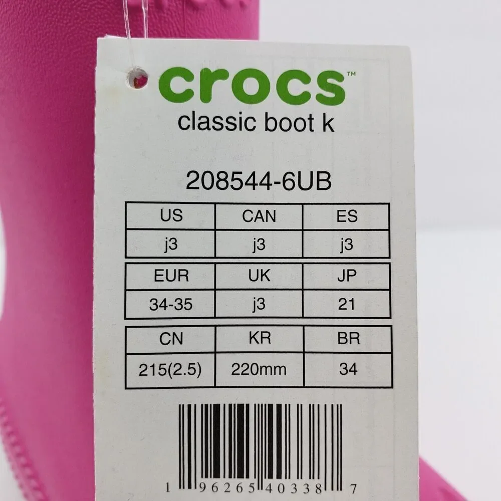 Crocs Classic Boot Girls Size 3Y Pink Pull On Comfort Boots Shoes 208544-6UB
